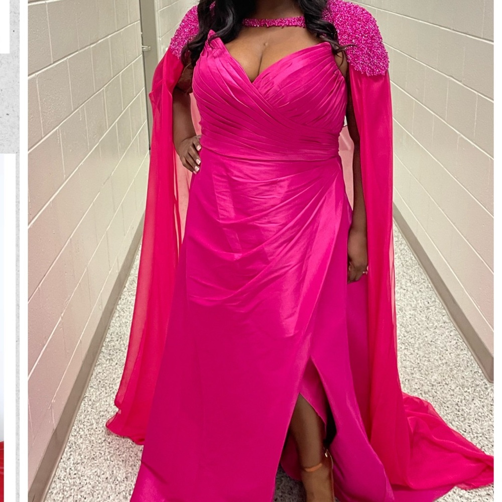 Sydney's Closet Hot Pink Gown with Beaded Cape
